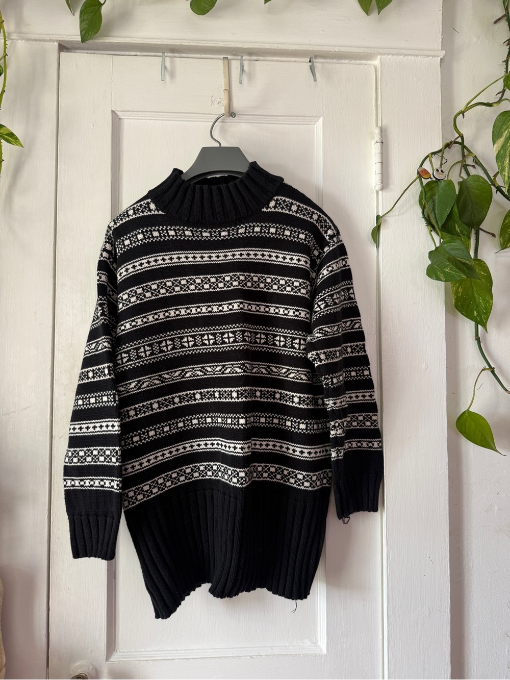 GAP Black and White Fair Isle Turtleneck Sweater size M cotton